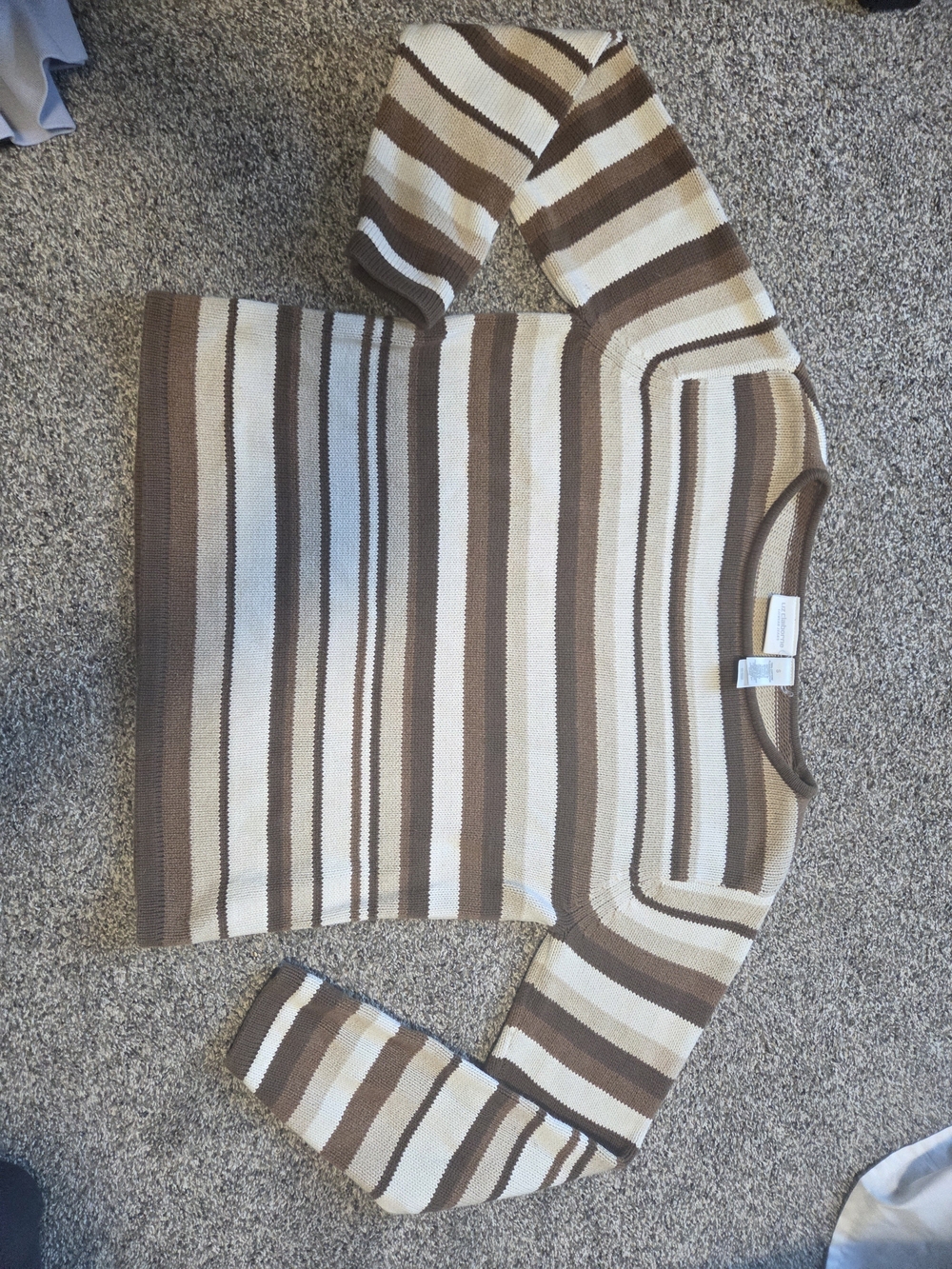 Vintage Cotton Liz Claiborne Brown & Cream Striped Knit Sweater